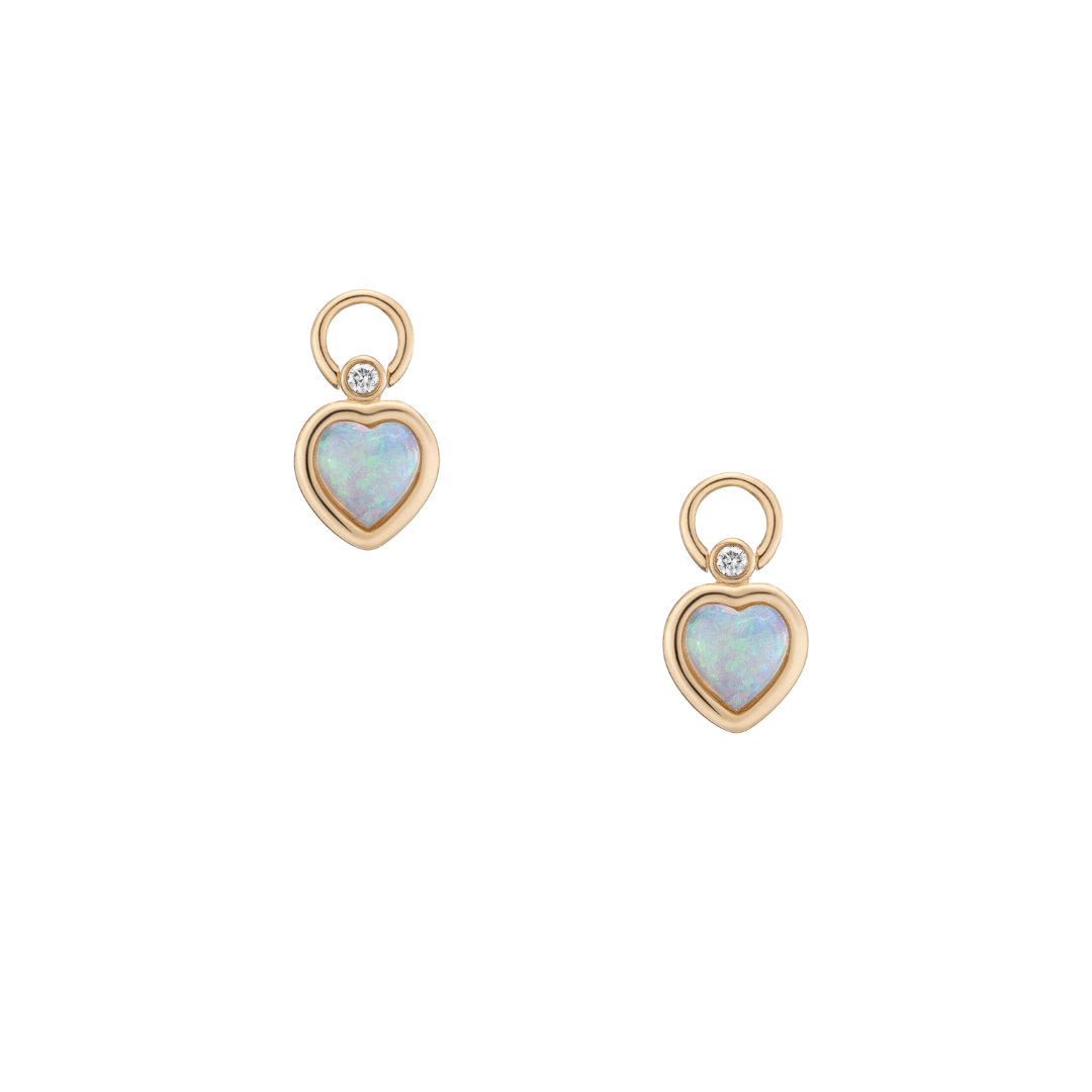 Mined + Found Earrings confetti hoops, opal puffy heart