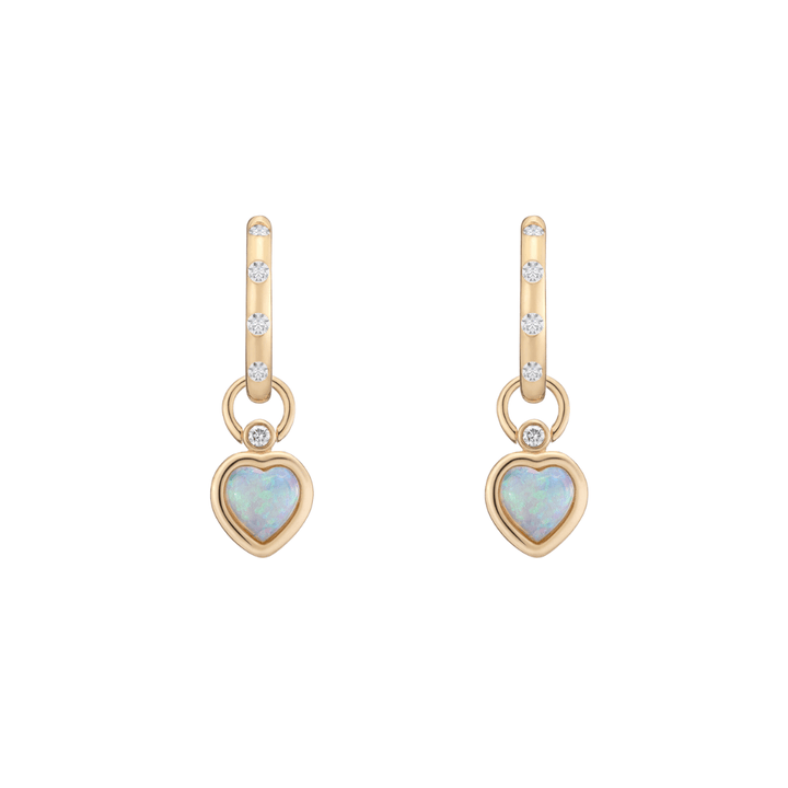 Mined + Found Earrings confetti hoops, opal puffy heart