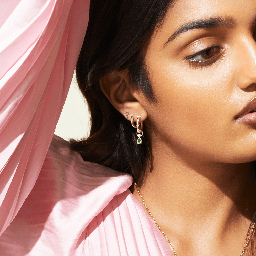 Mined + Found Earrings confetti hoops, tsavorite garnet