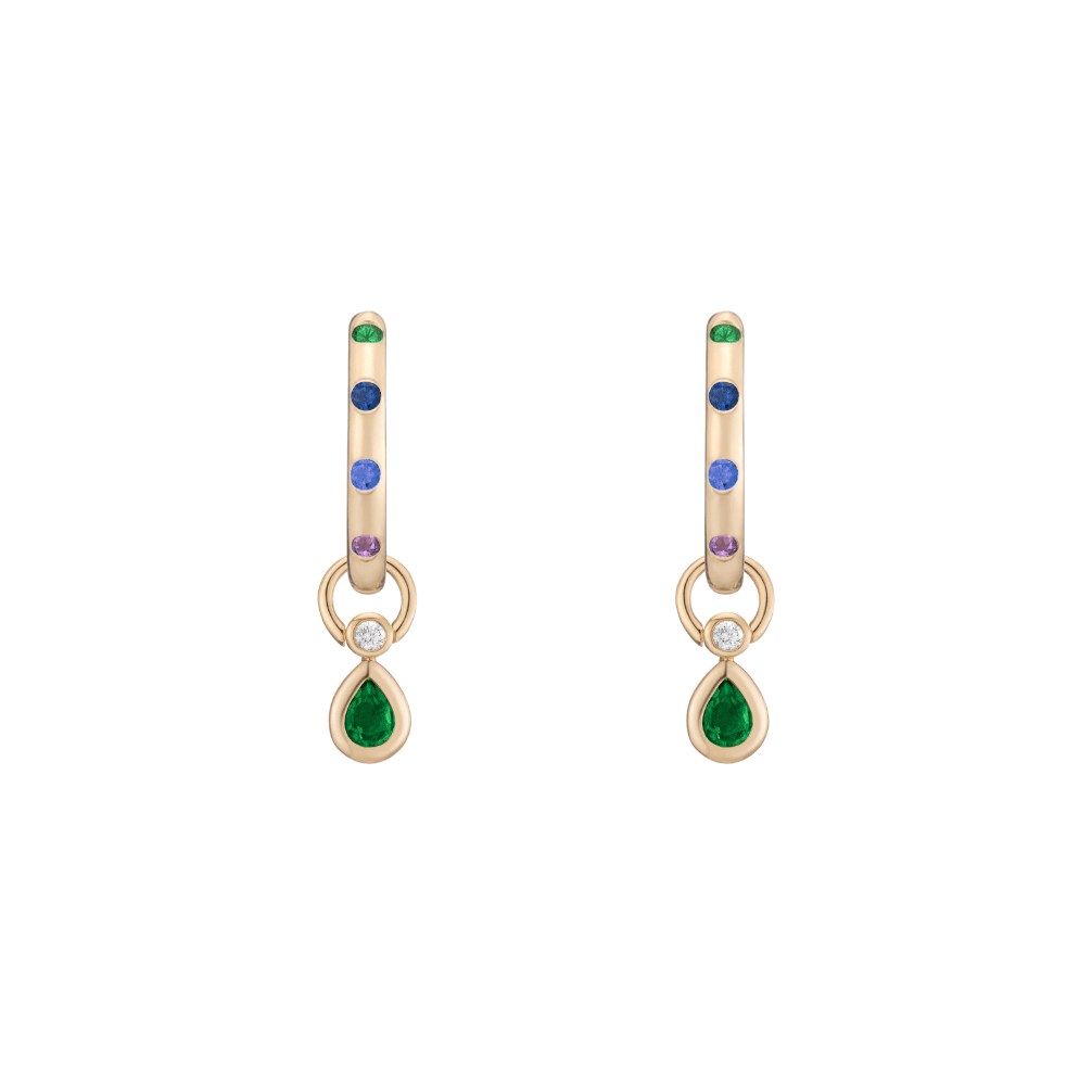 Mined + Found Earrings confetti hoops, tsavorite garnet