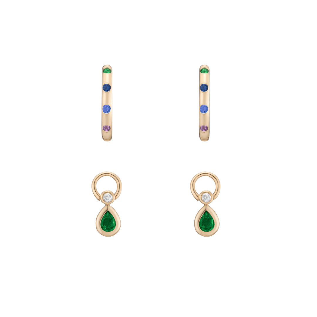Mined + Found Earrings confetti hoops, tsavorite garnet