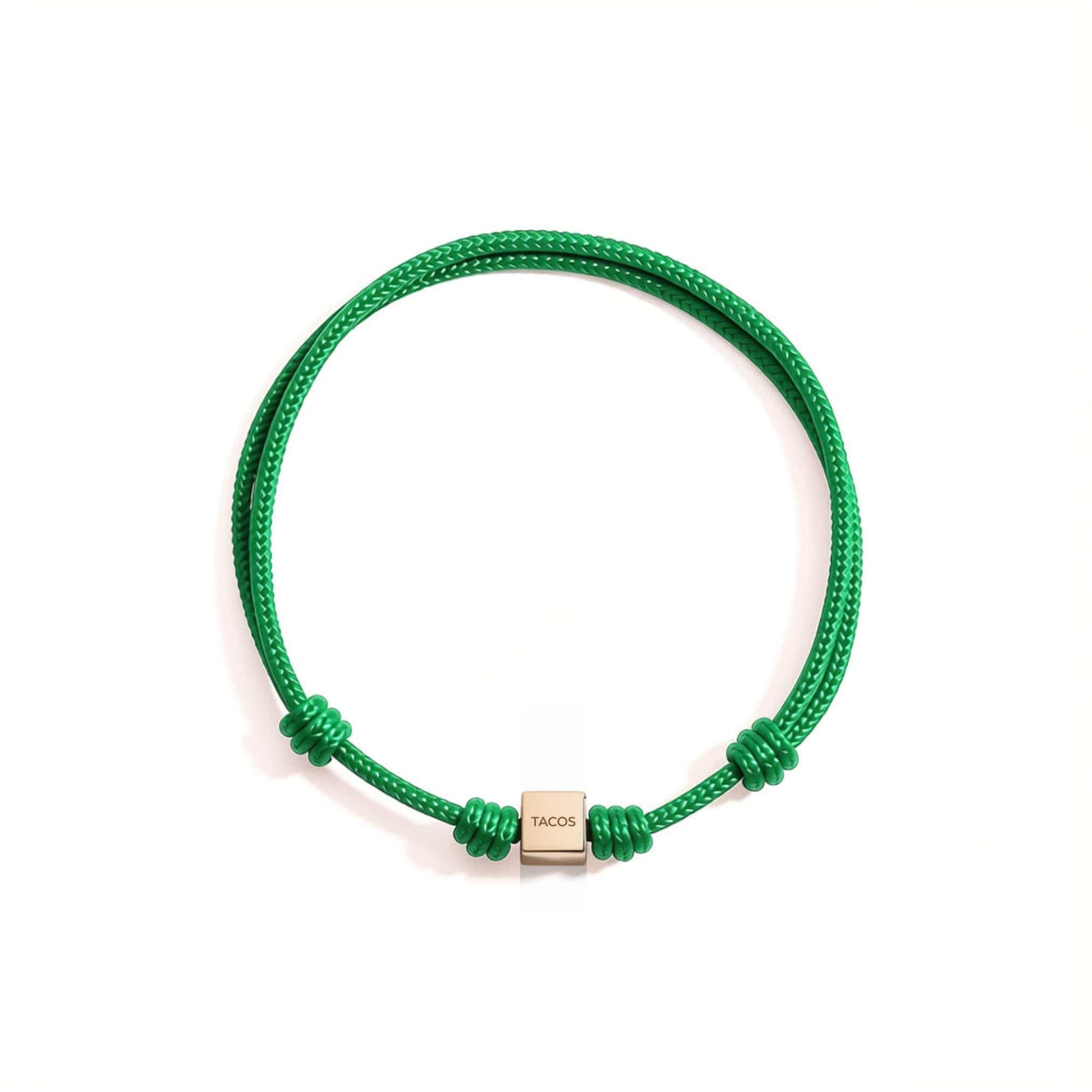Green nylon paracord bracelet with gold dinner dice bead engraved TACOS