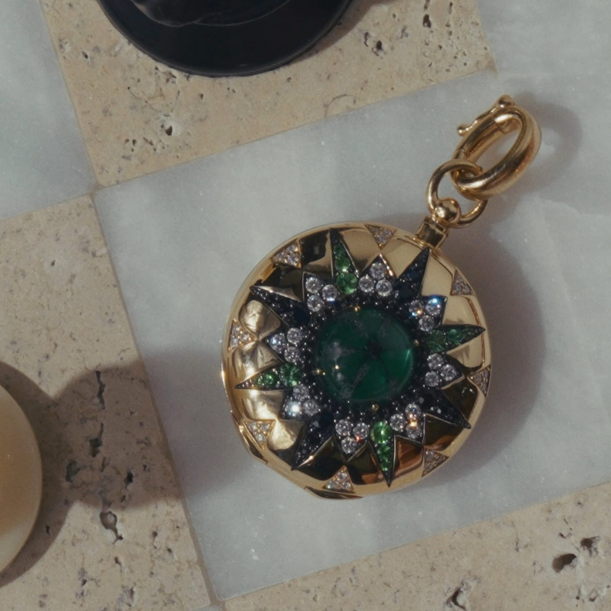 Mined + Found Pendants direction major, Trapiche emerald