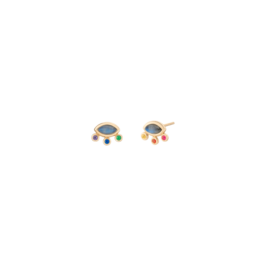 Mined + Found Earrings divine eye studs, moonstone + rainbow mix