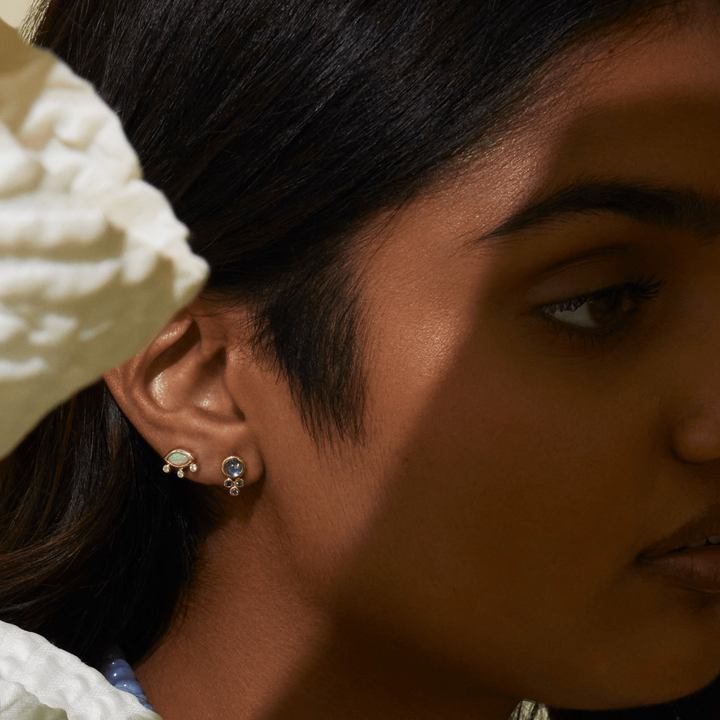 Mined + Found Earrings divine eye studs, opal and diamond