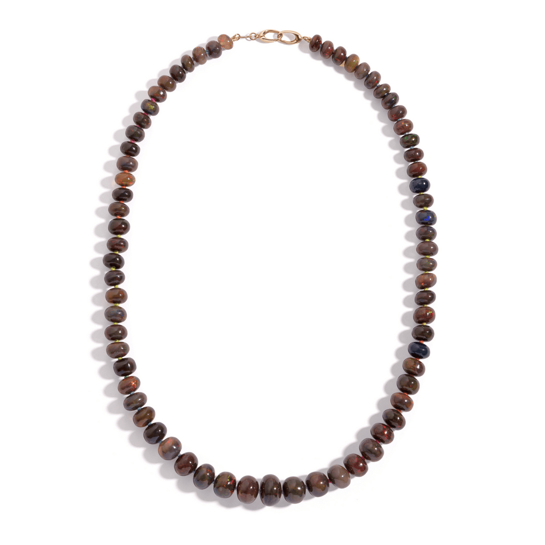 Mined & Found Necklaces Ethiopian black opal beaded necklace, rainbow silk®