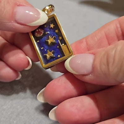 Miniature gold, diamond and email pinball game pendant