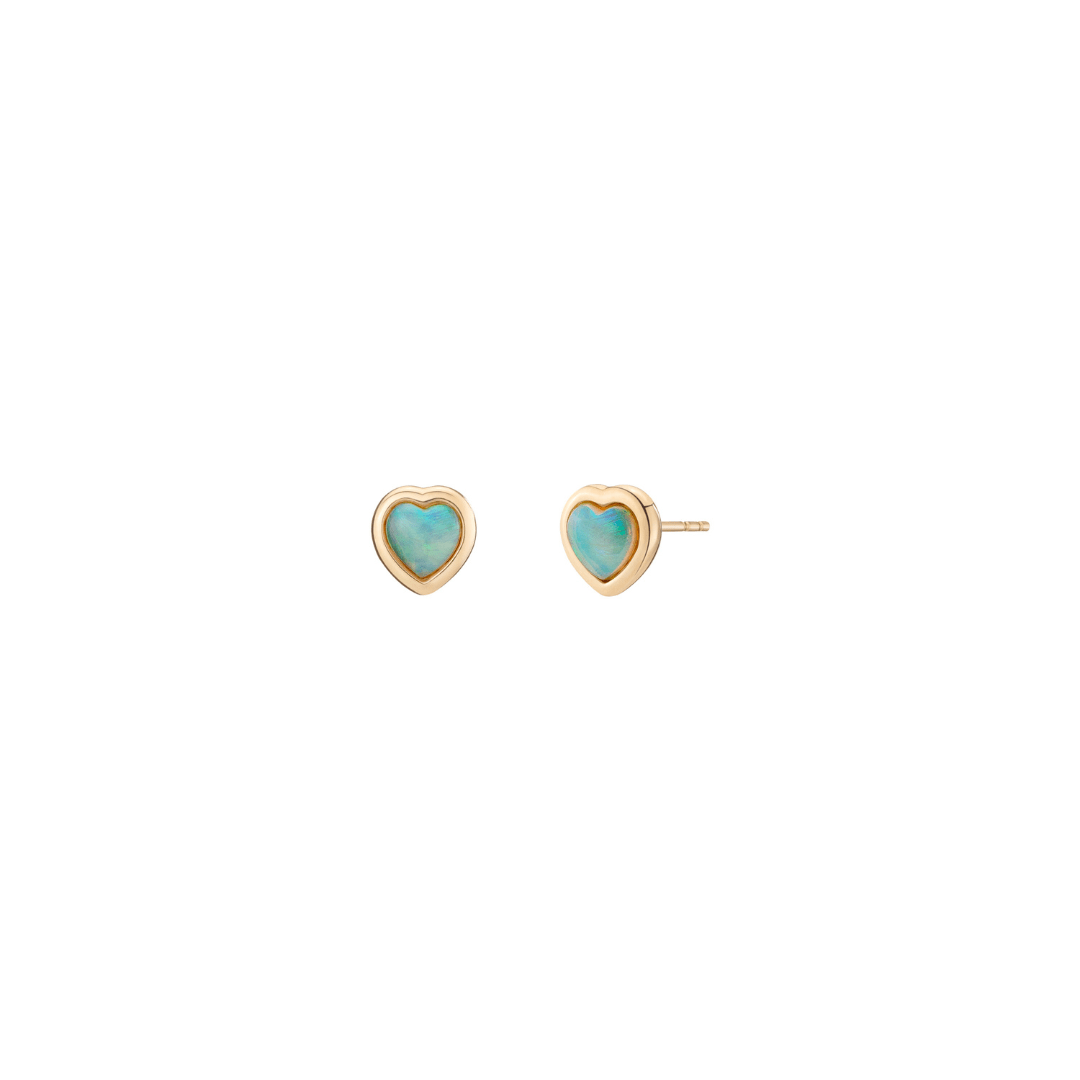 Mined + Found Earrings puffy heart studs, opal