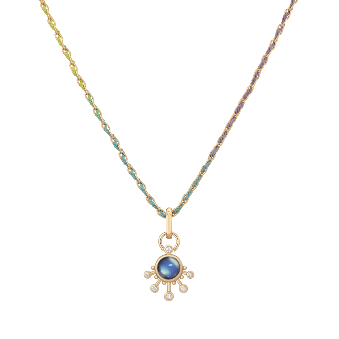 Mined + Found Pendants 18" Cool Rainbow Silk® Woven Chain sera pendant, moonstone + diamond