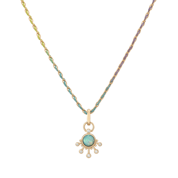 Mined + Found Pendants 18" Cool Rainbow Silk® Woven Chain sera pendant, opal + diamond