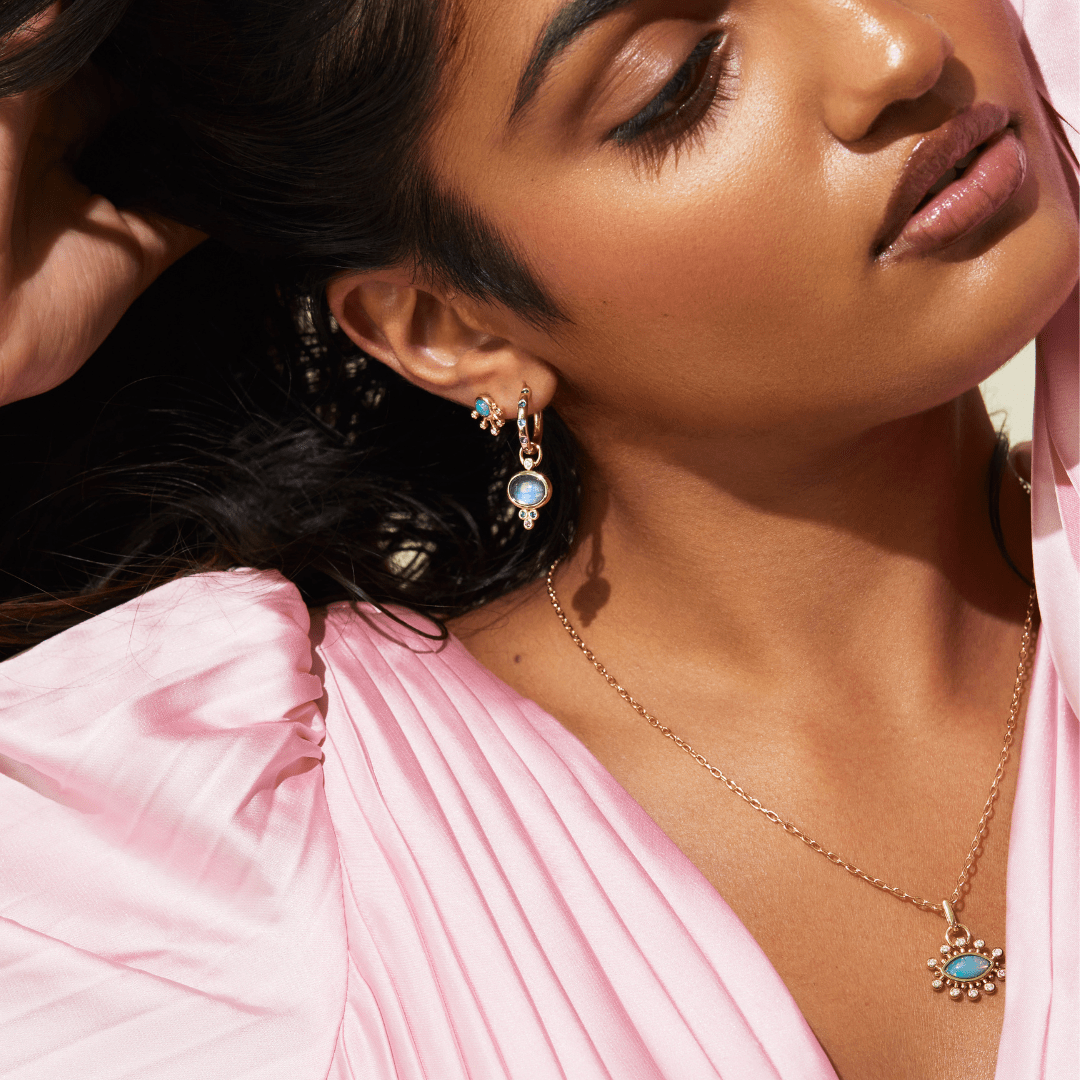 Mined + Found Earrings sera studs, moonstone + diamond