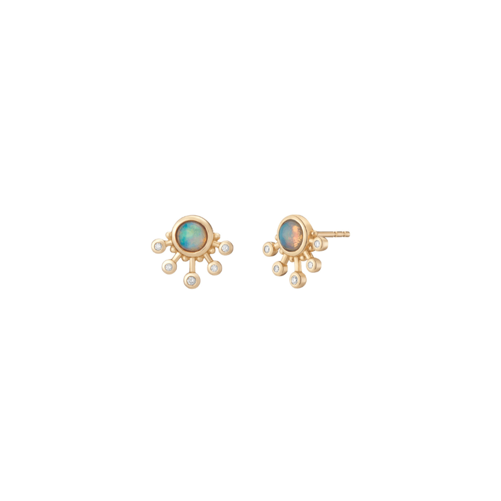 Mined + Found Earrings sera studs, opal + diamond
