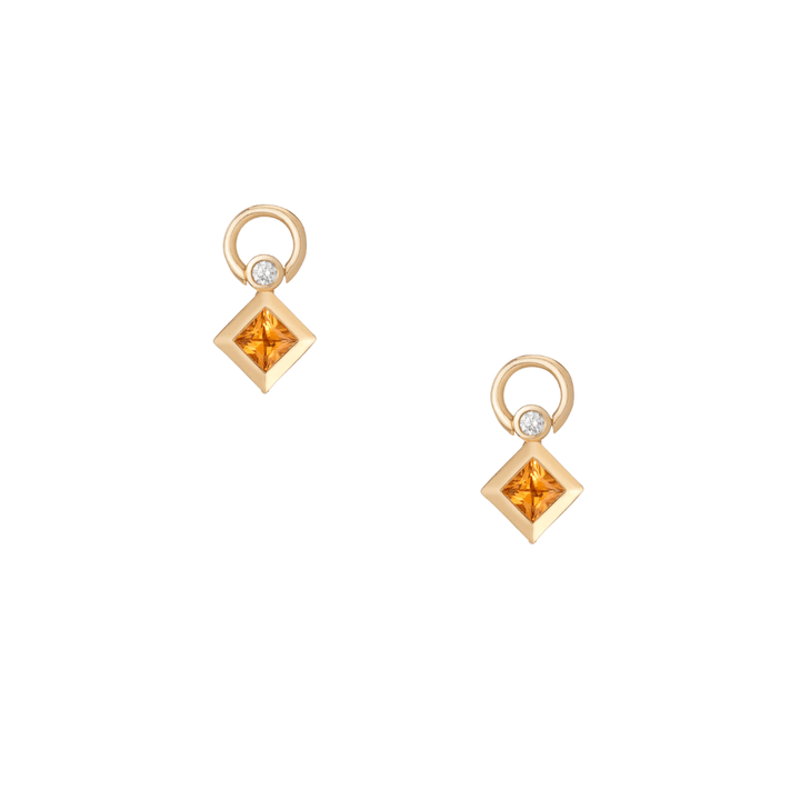 Mined + Found Charm square earring charm, orange sapphire