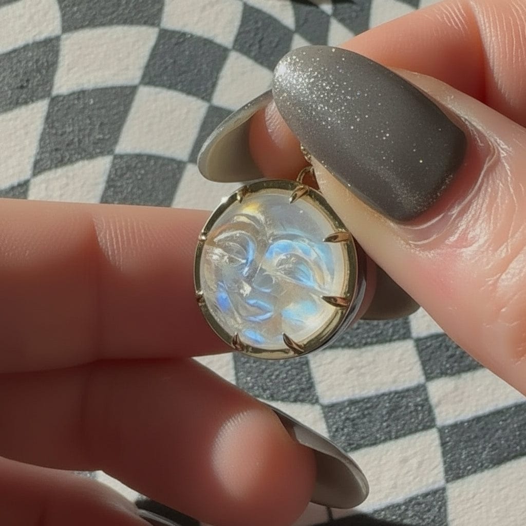 Mined + Found Pendants supernova pendant, carved moonstone