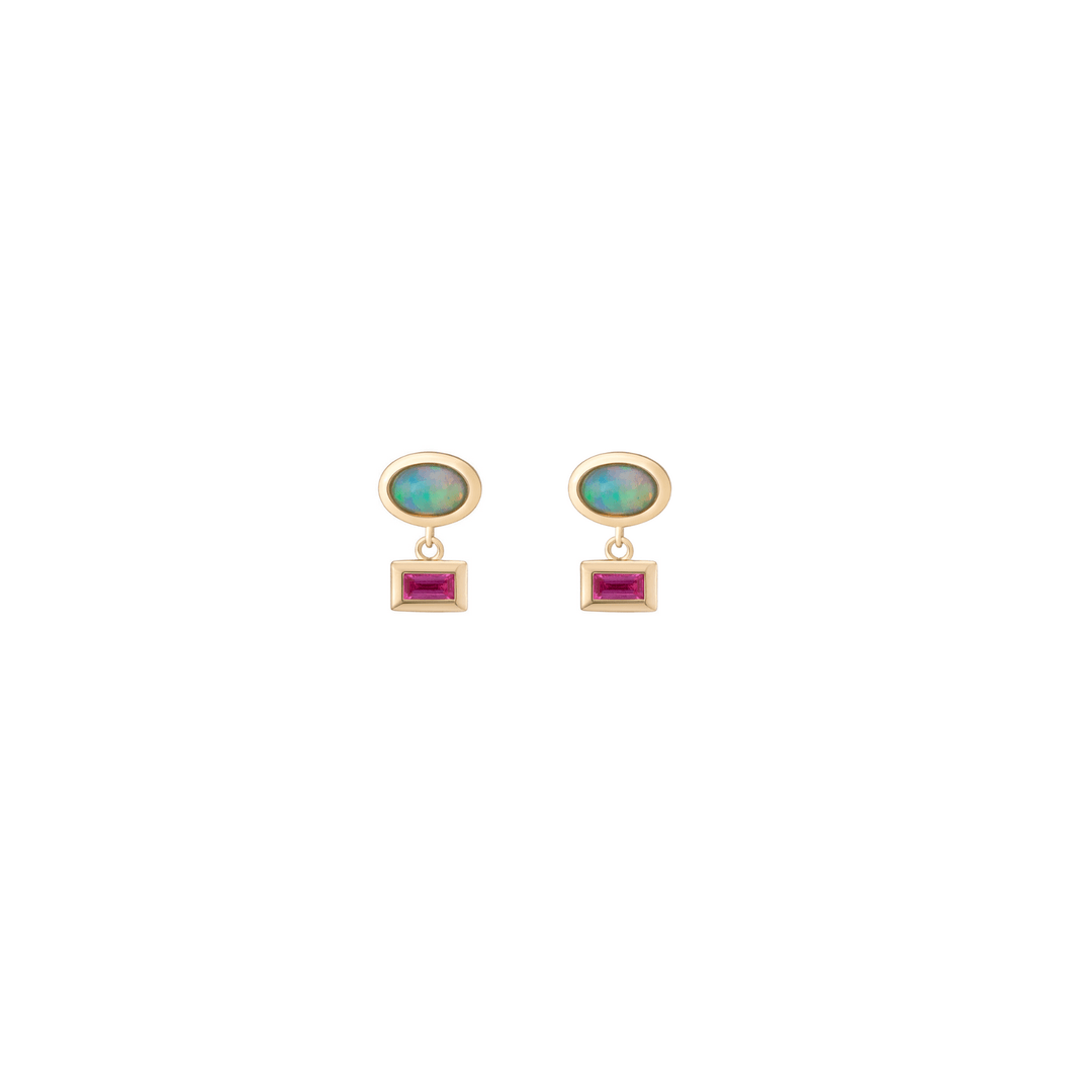 Mined + Found Earrings tassel earrings, opal + pink sapphire