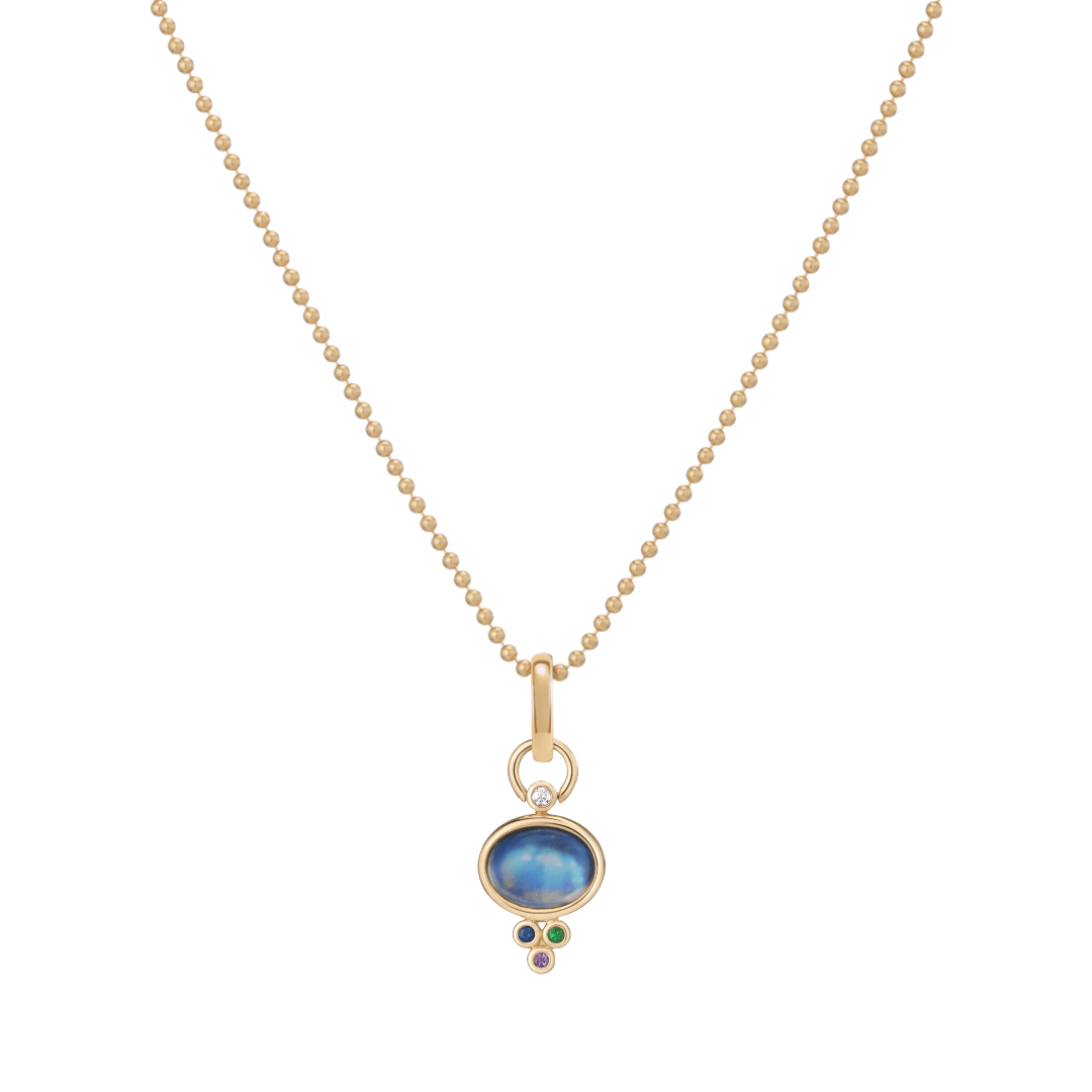 Mined + Found Pendants 18" Little Spheres Chain trio pendant, moonstone + cool sapphire