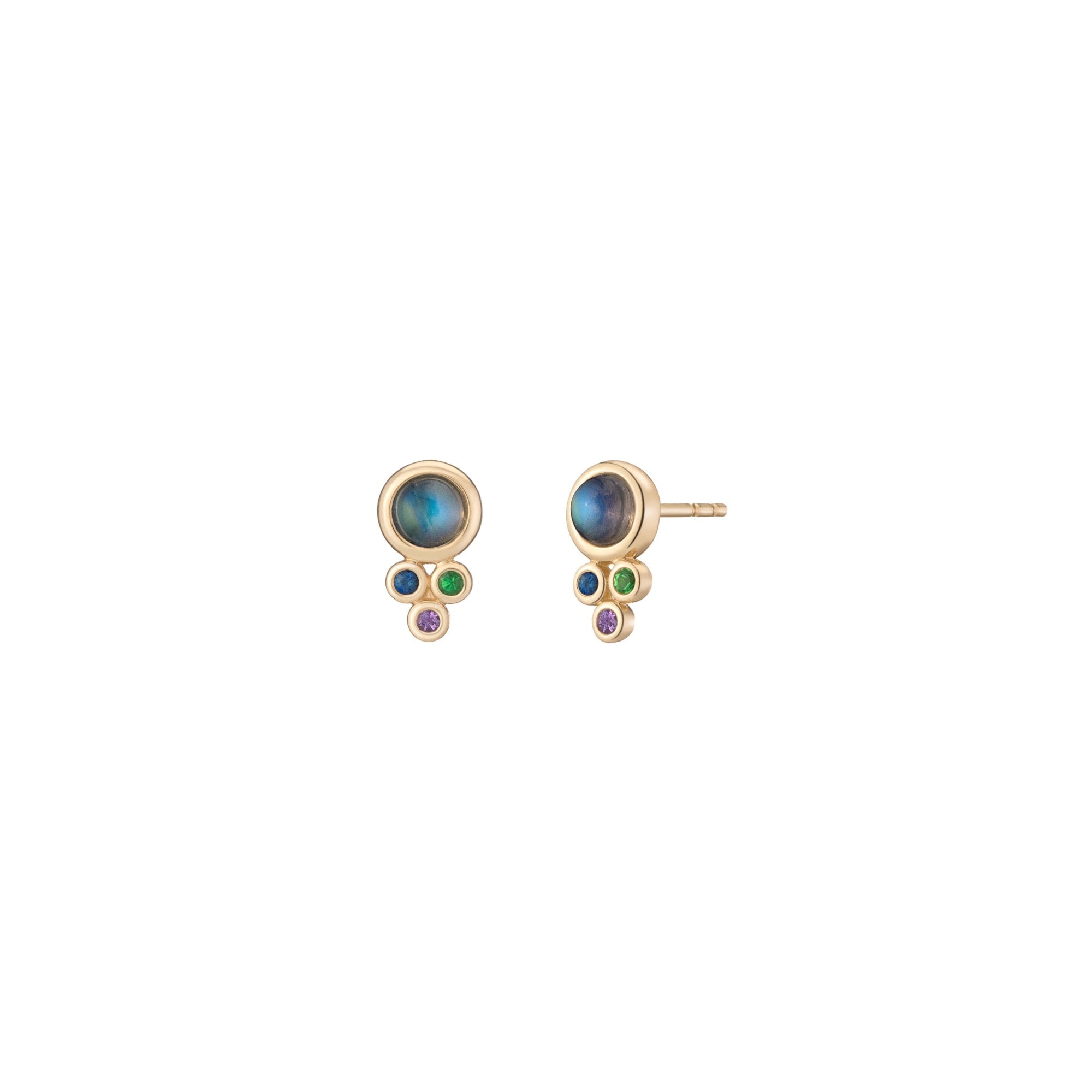 Mined + Found Earrings trio studs, moonstone + cool mix