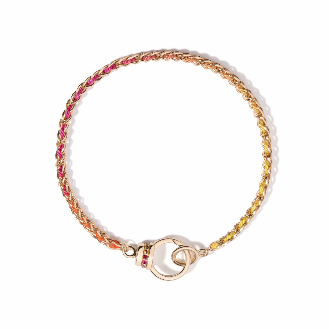 Mined + Found Bracelets woven eightfold chain bracelet, warm rainbow silk®