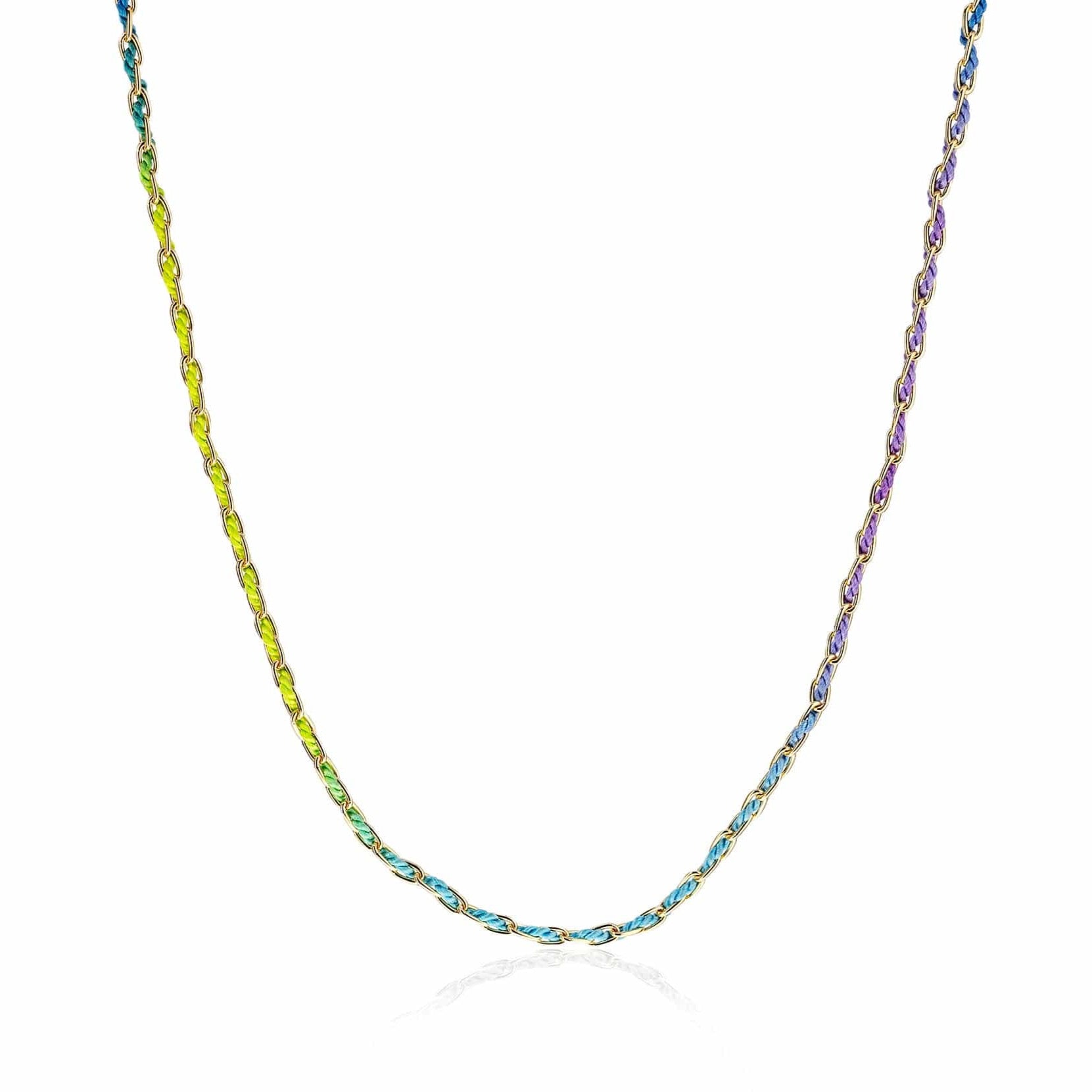 Mined + Found Necklaces woven long links chain, cool rainbow silk®