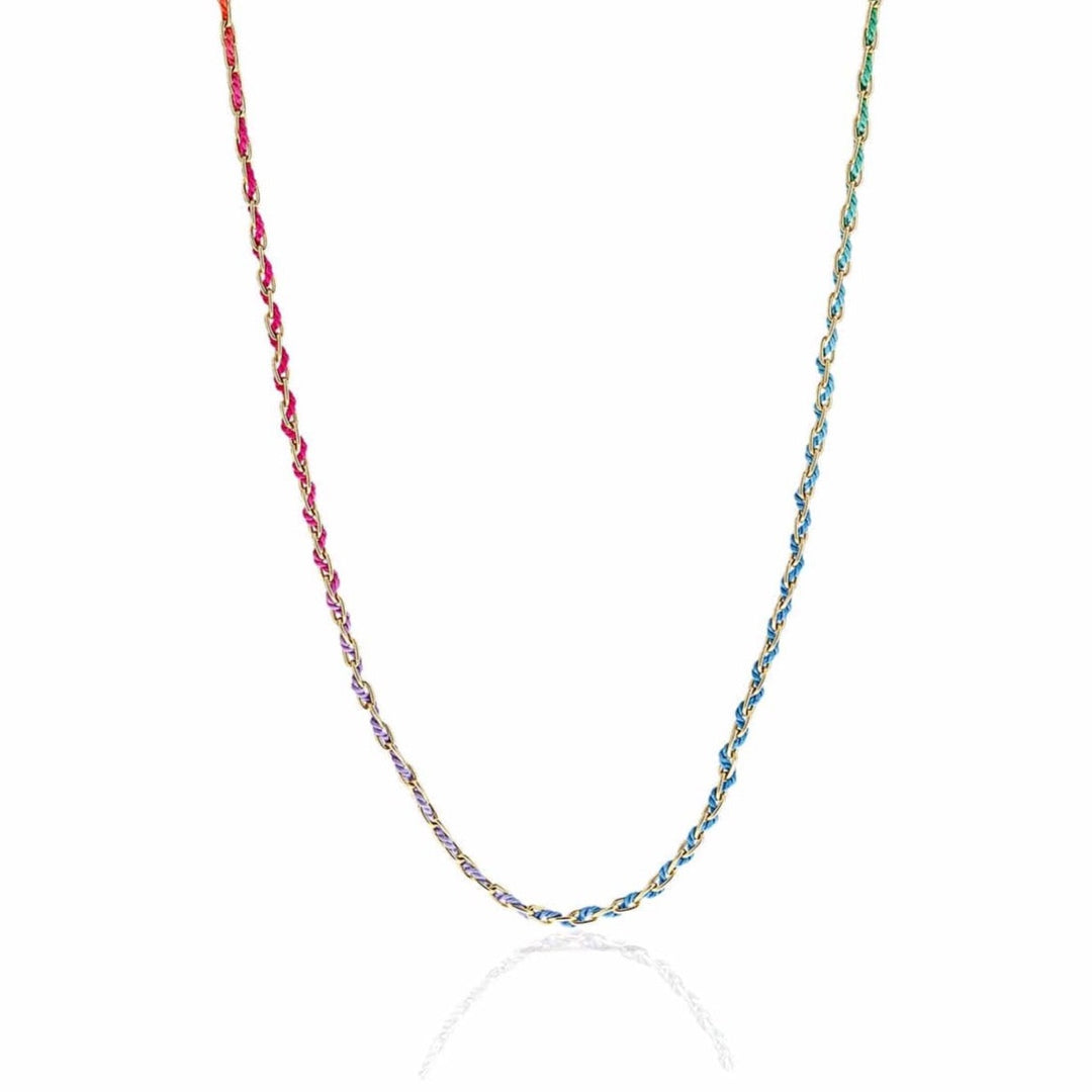 Mined + Found Necklaces 14kt yellow gold elongated cable chain necklace woven with rainbow silk®