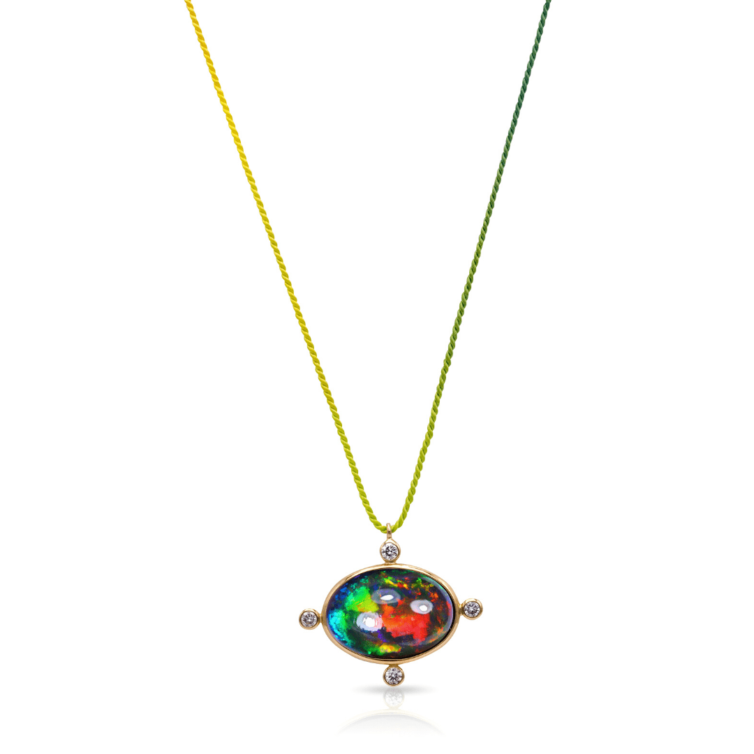 Mined + Found Pendants compass pendant necklace, black opal + rainbow silk®