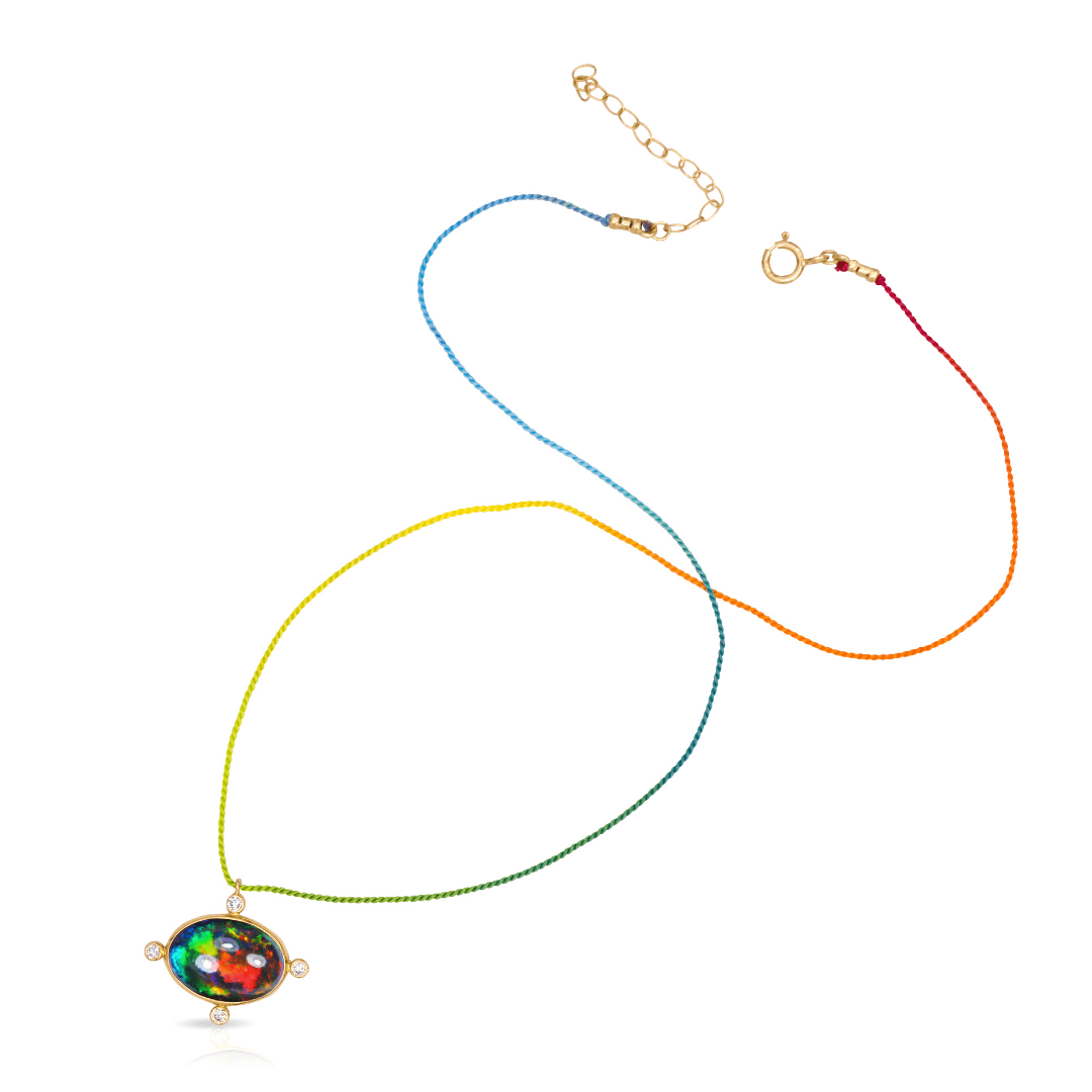 Mined + Found Pendants compass pendant necklace, black opal + rainbow silk®