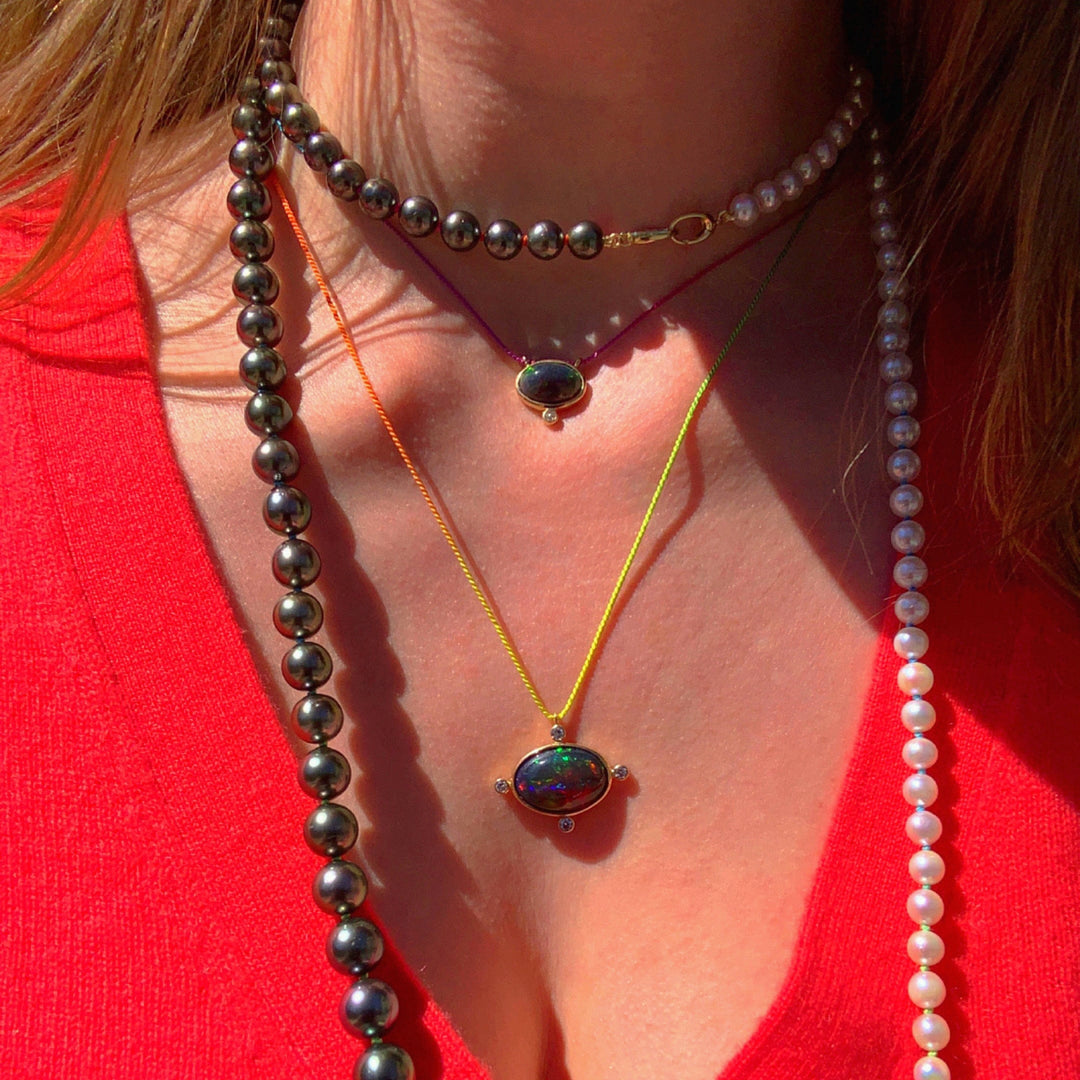 Mined + Found Pendants compass pendant necklace, black opal + rainbow silk®