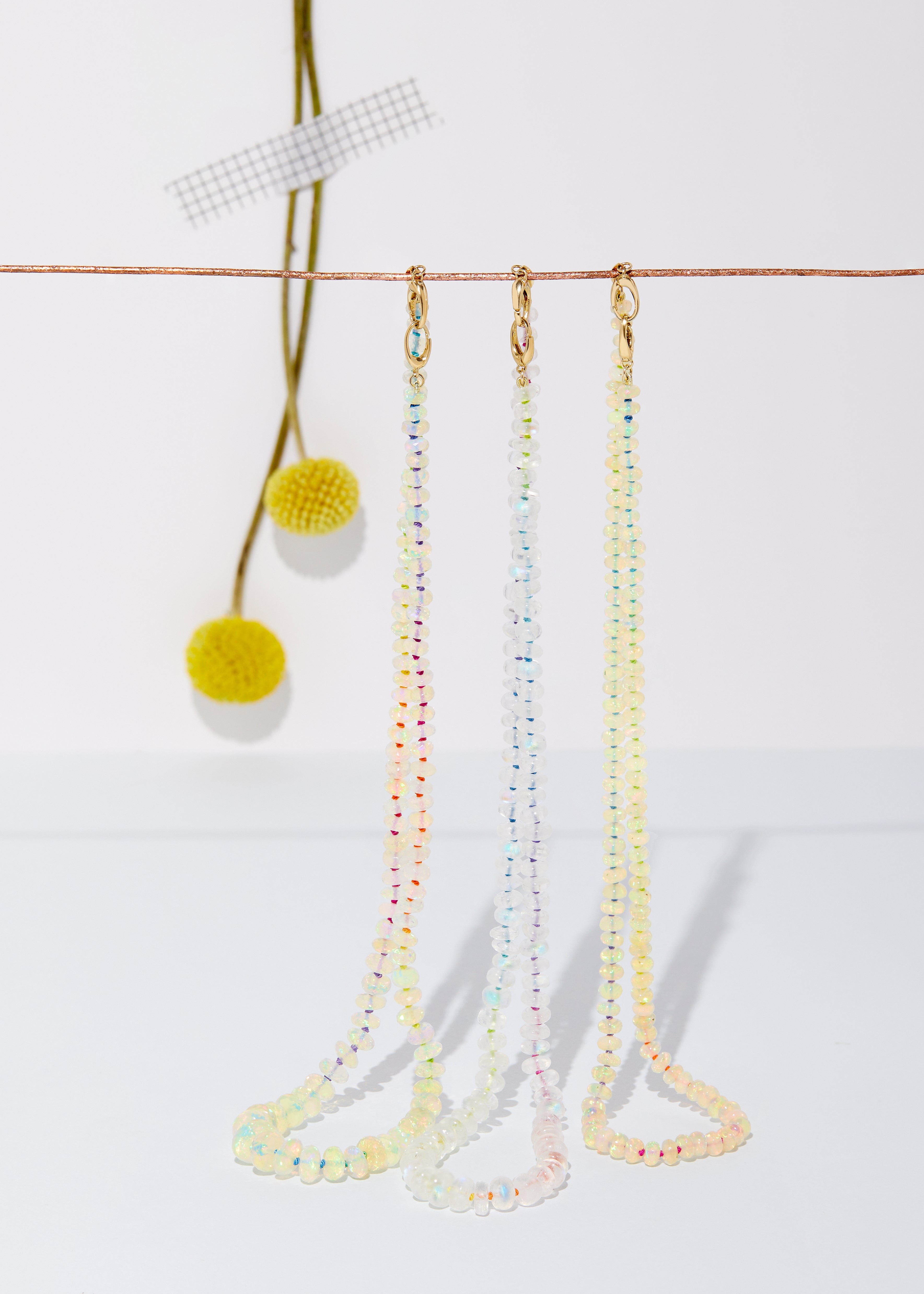 Mined & Found Necklaces Ethiopian opal and rainbow silk beaded gemstone knotted necklace