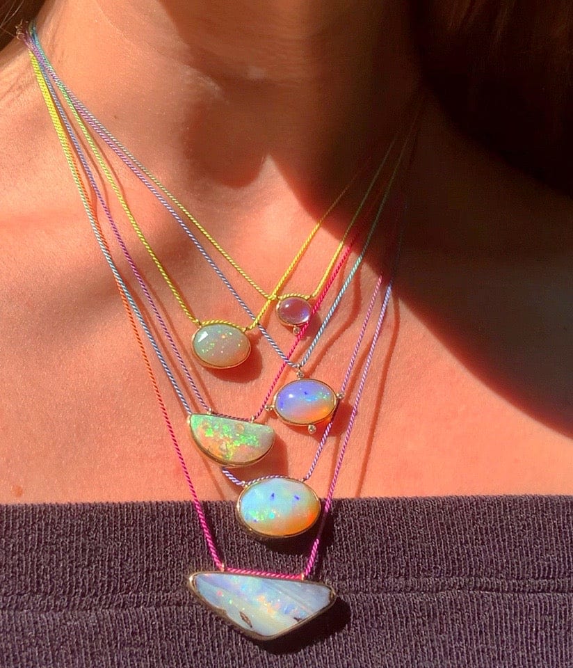 Mined + Found Pendants 'pinfire' opal + rainbow silk® one of a kind pendant